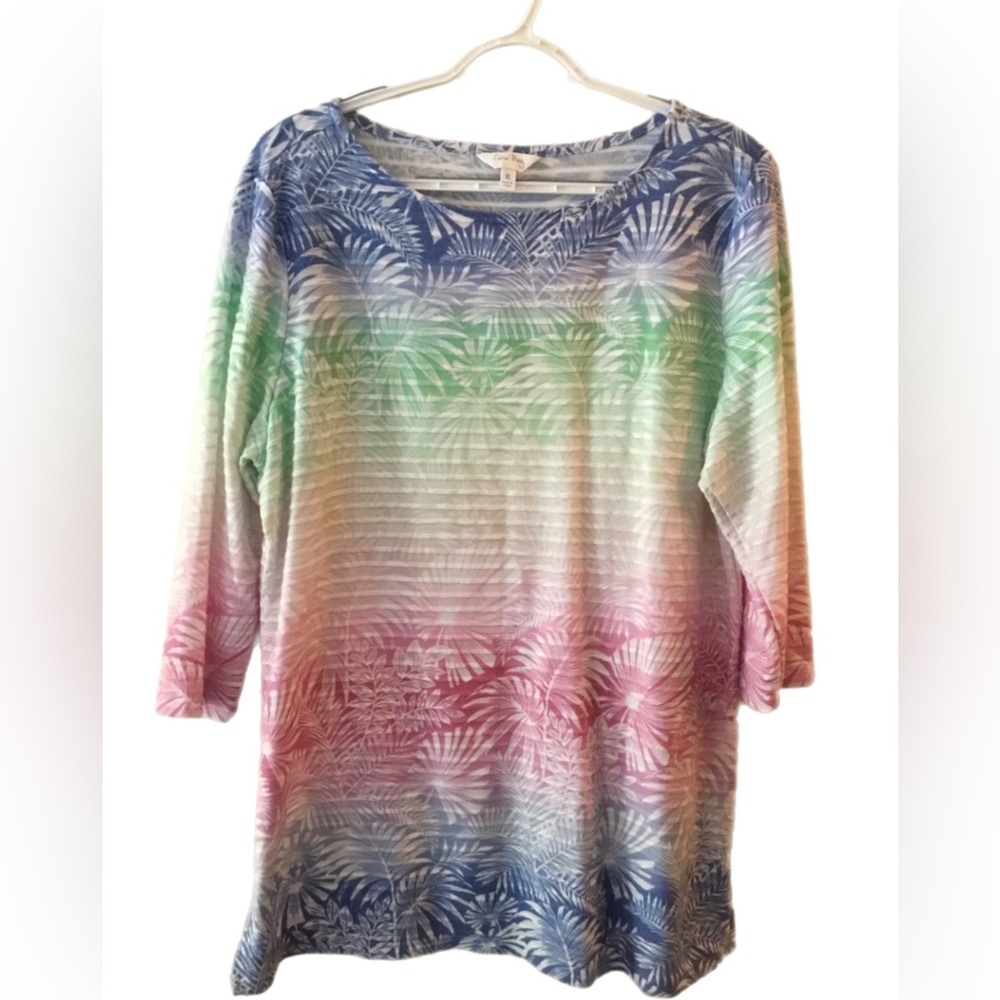 Coral Bay Tropical Ombre Palm-Print Tunic Top